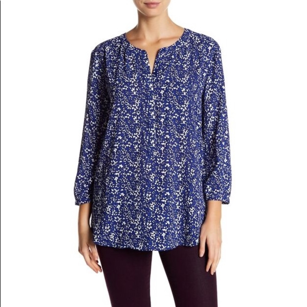 NYDJ Henley 3/4 Length Sleeve Print Blouse